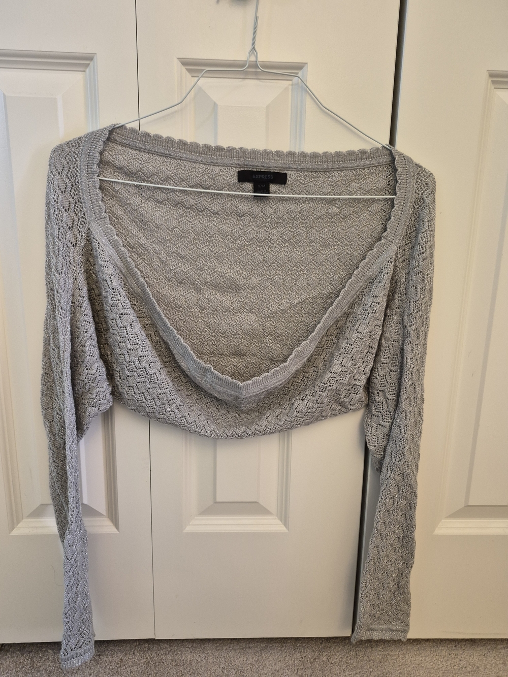 Vintage Express Light Silver Cropped Open-Front Knit Bolero